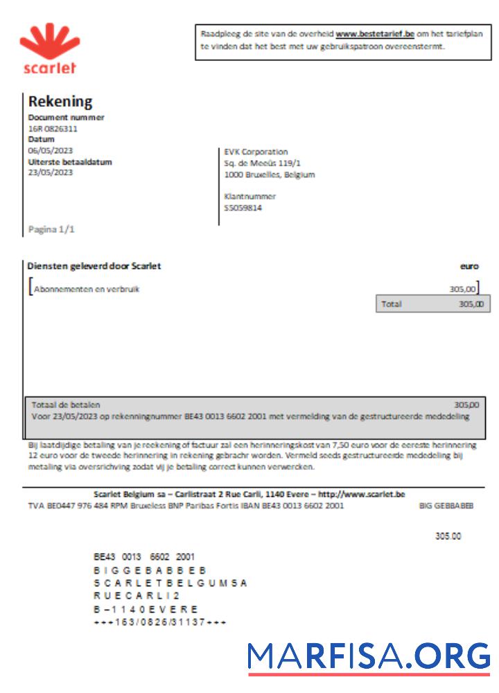 Realistic Scarlet telecommunications utility business bill, SCR template